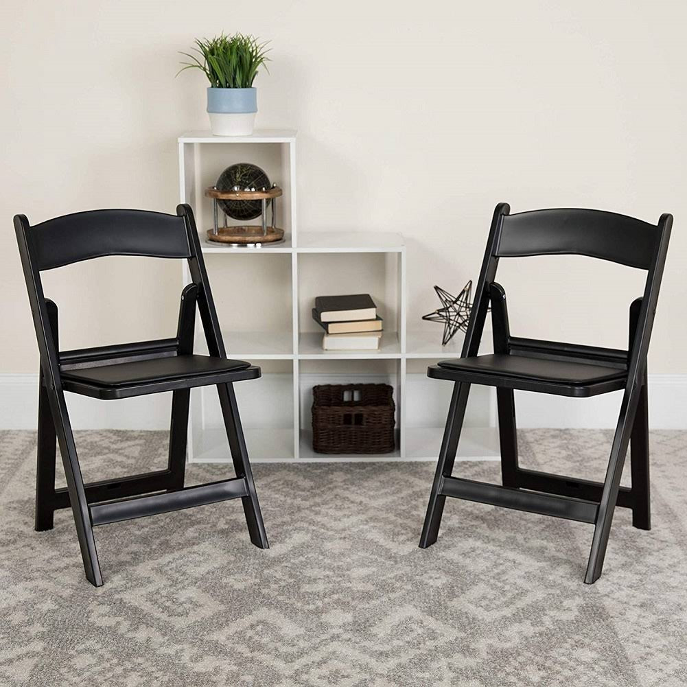 Black Resin Folding Chair with Vinyl Padded Seat J810594