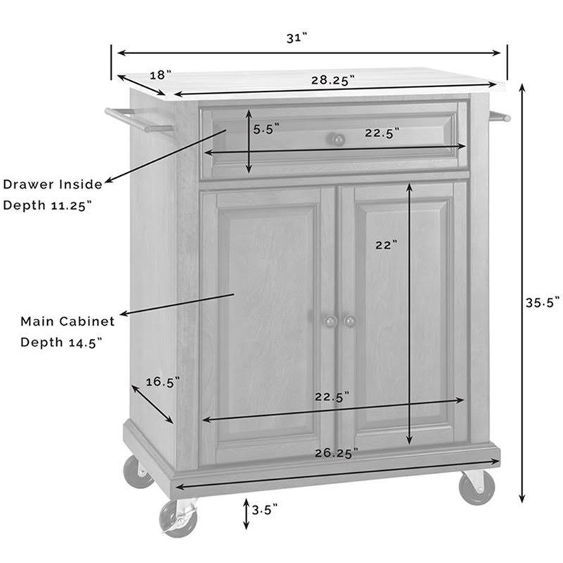 Natural Wood Top Kitchen Cart in White Y897