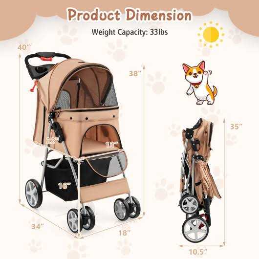 Foldable 4-Wheel Pet Stroller with Storage Basket K186
