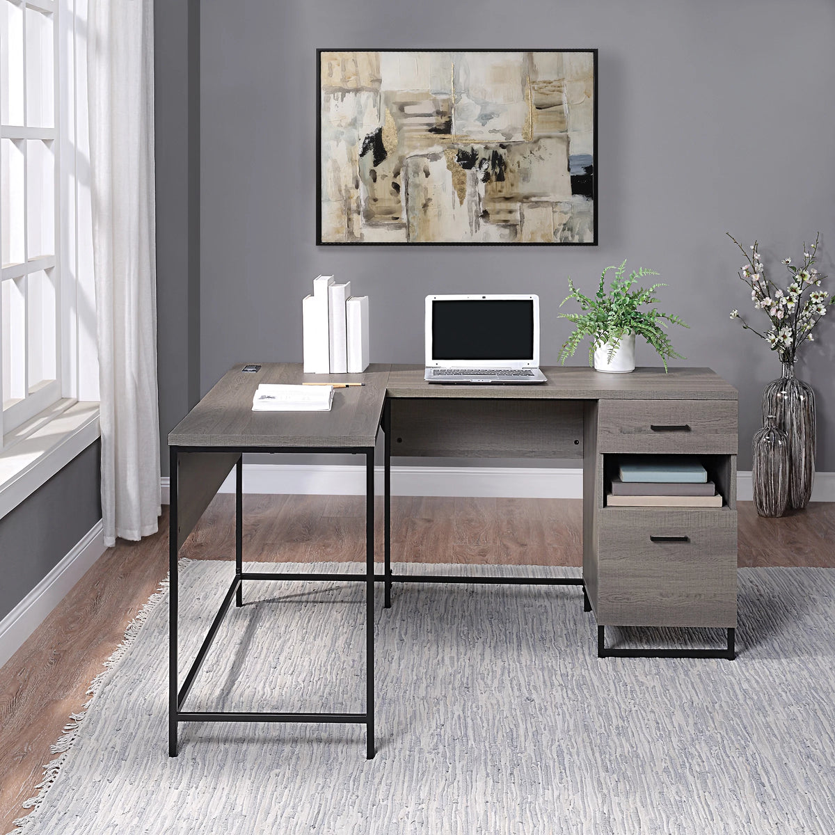 L-Shape Desk with Power and Storage G633