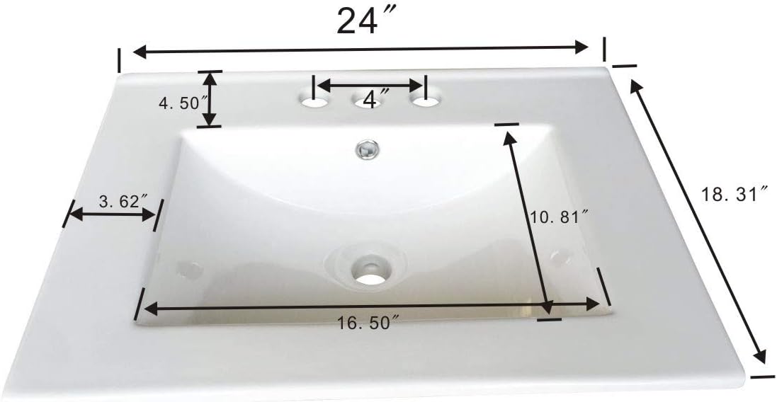 White Drop-in Rectangular Bathroom Sink with Overflow C431