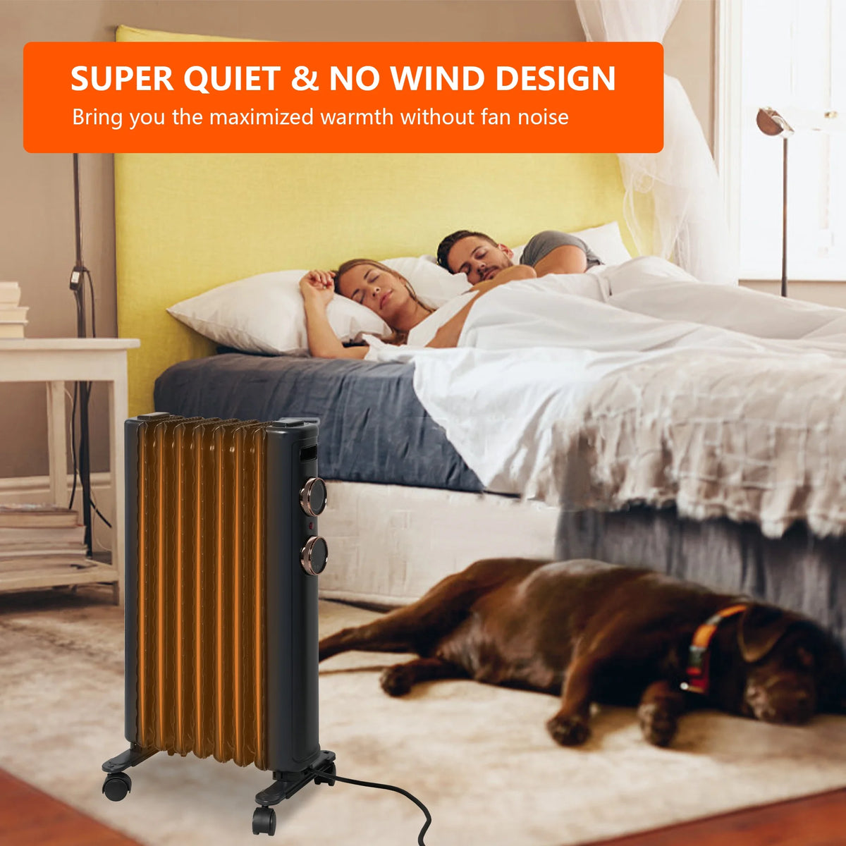 Oil Filled Radiator Heater with 3 Heating Modes, Adjustable Thermostat, Universal Wheels, Black&Gray W978
