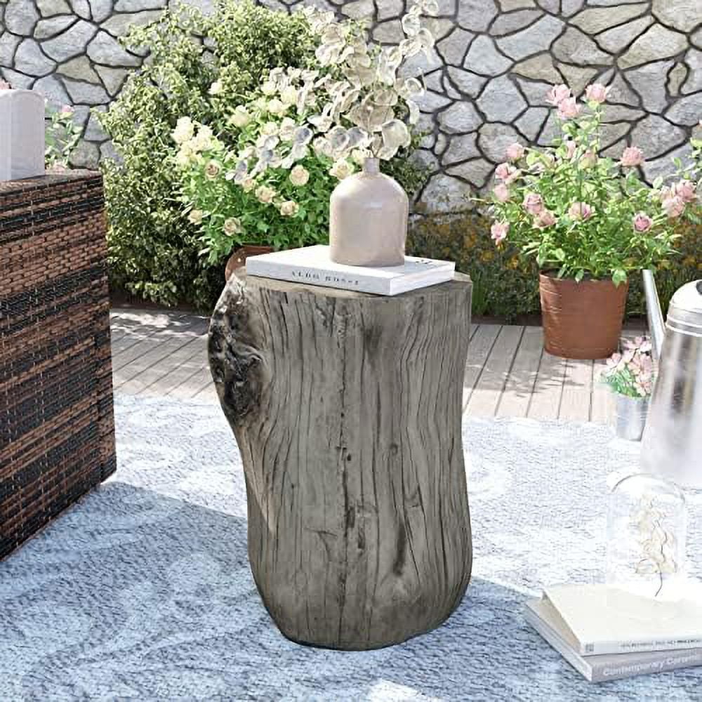 Rustic Stump Side Table Chocolate Brown Wood-Look End Table Stool N9187