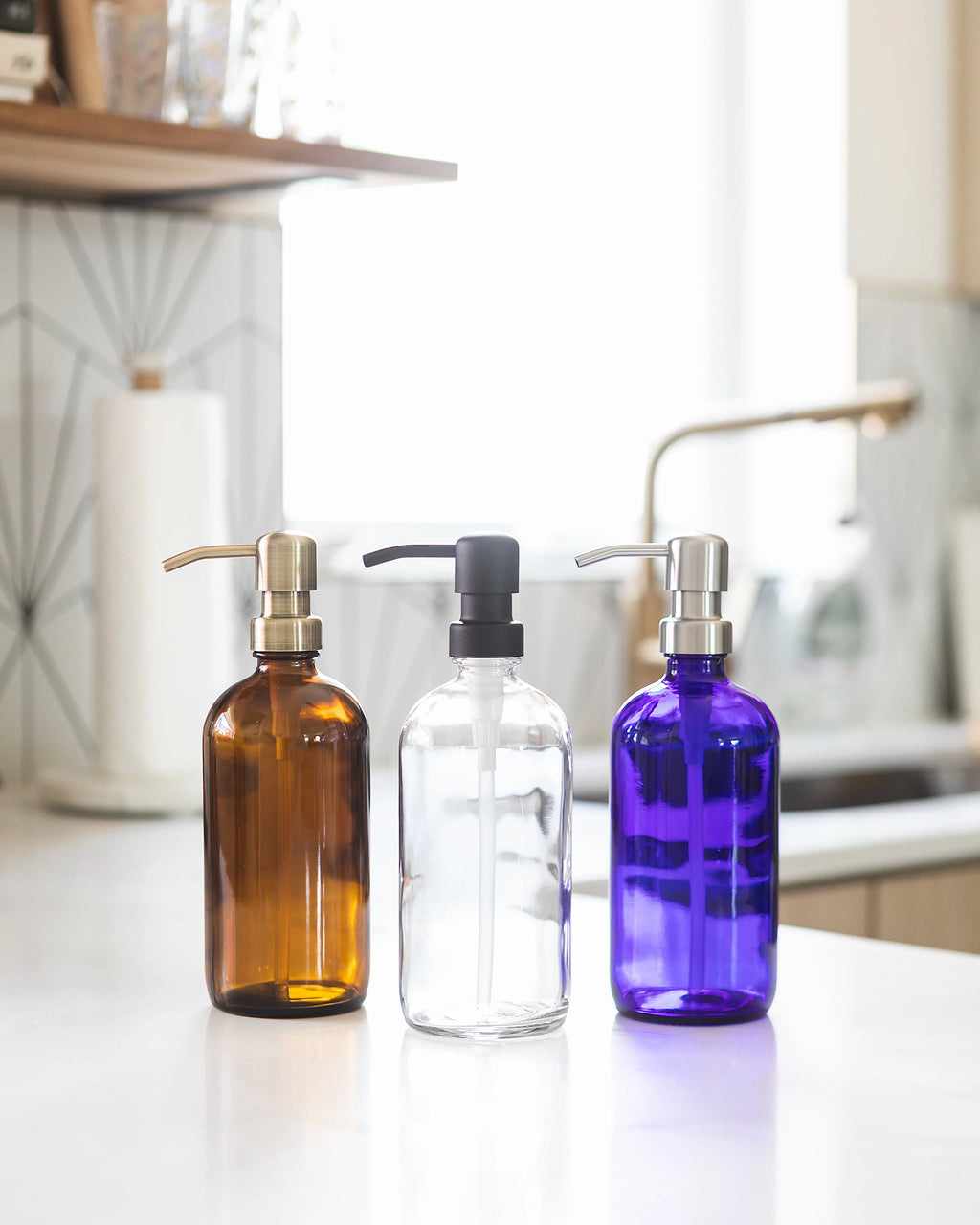 Cobalt Blue Glass Soap and Lotion Dispenser with Stainless Steel Pump - 2 Pack M4785