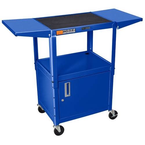 Adjustable Height Steel AV Cart with Cabinet and Drop Leaf I96822