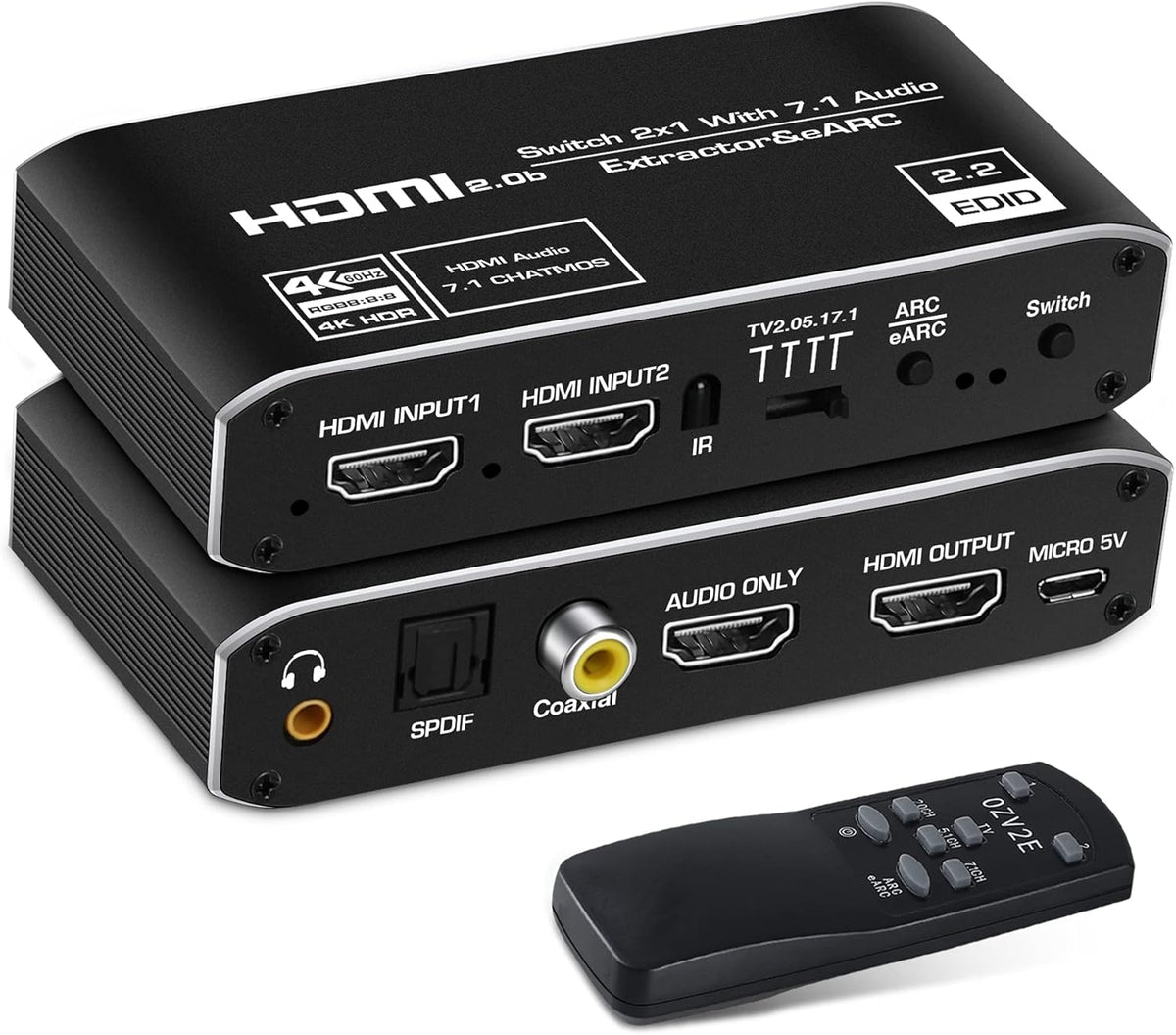 4K@60Hz eARC HDMI Audio Extractor with 7.1CH Audio Out, Pack of 2 K834