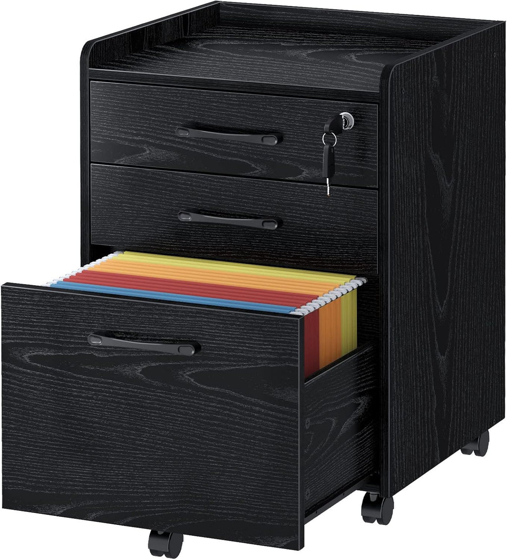 Rustic Brown 3 Drawer Rolling File Cabinet M87119