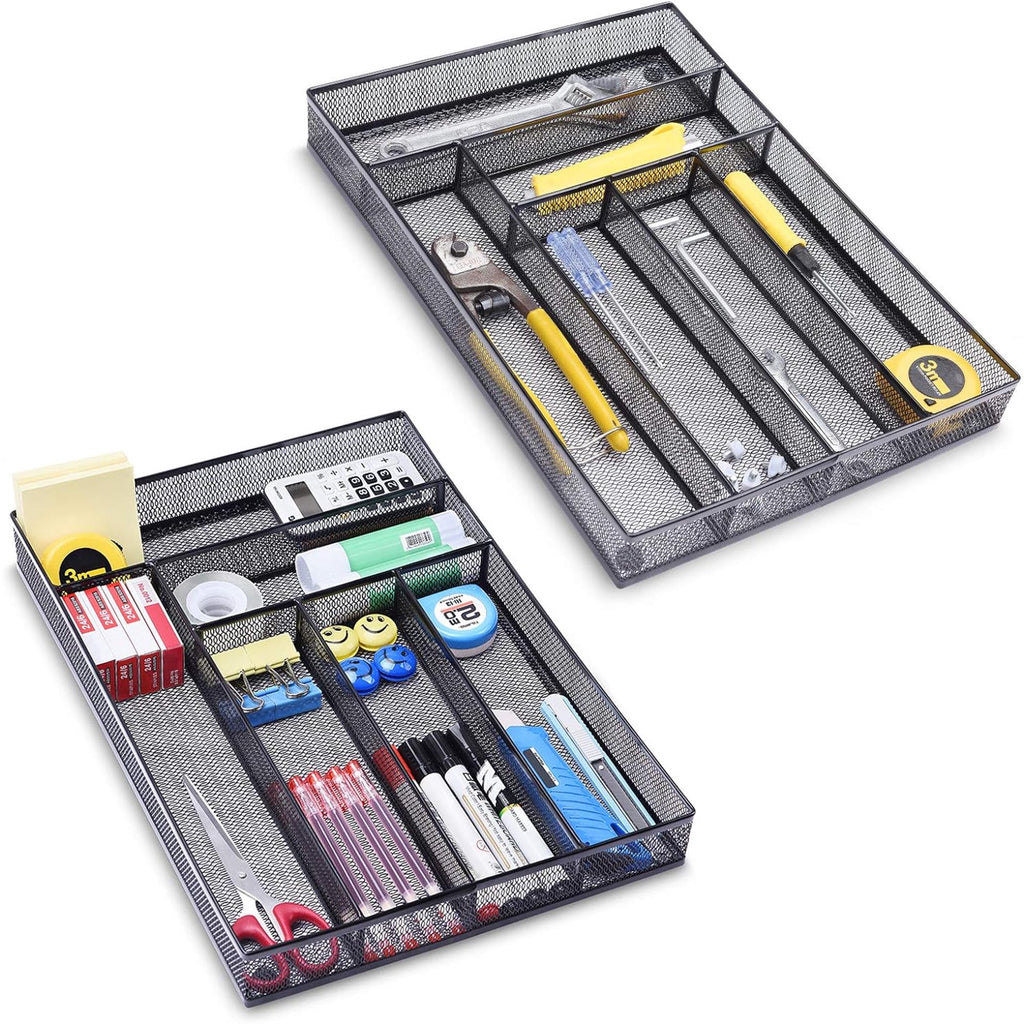 Black Metal Mesh Kitchen Flatware Organizer Tray with Non Slip Mat W587