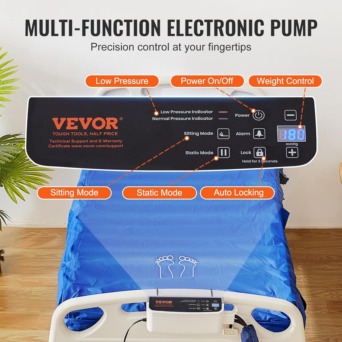 Alternating Air Pressure Mattress, Dual-Layer Pad for Hospital Beds, 450LBS Loading with Electric Quiet Pump M528941