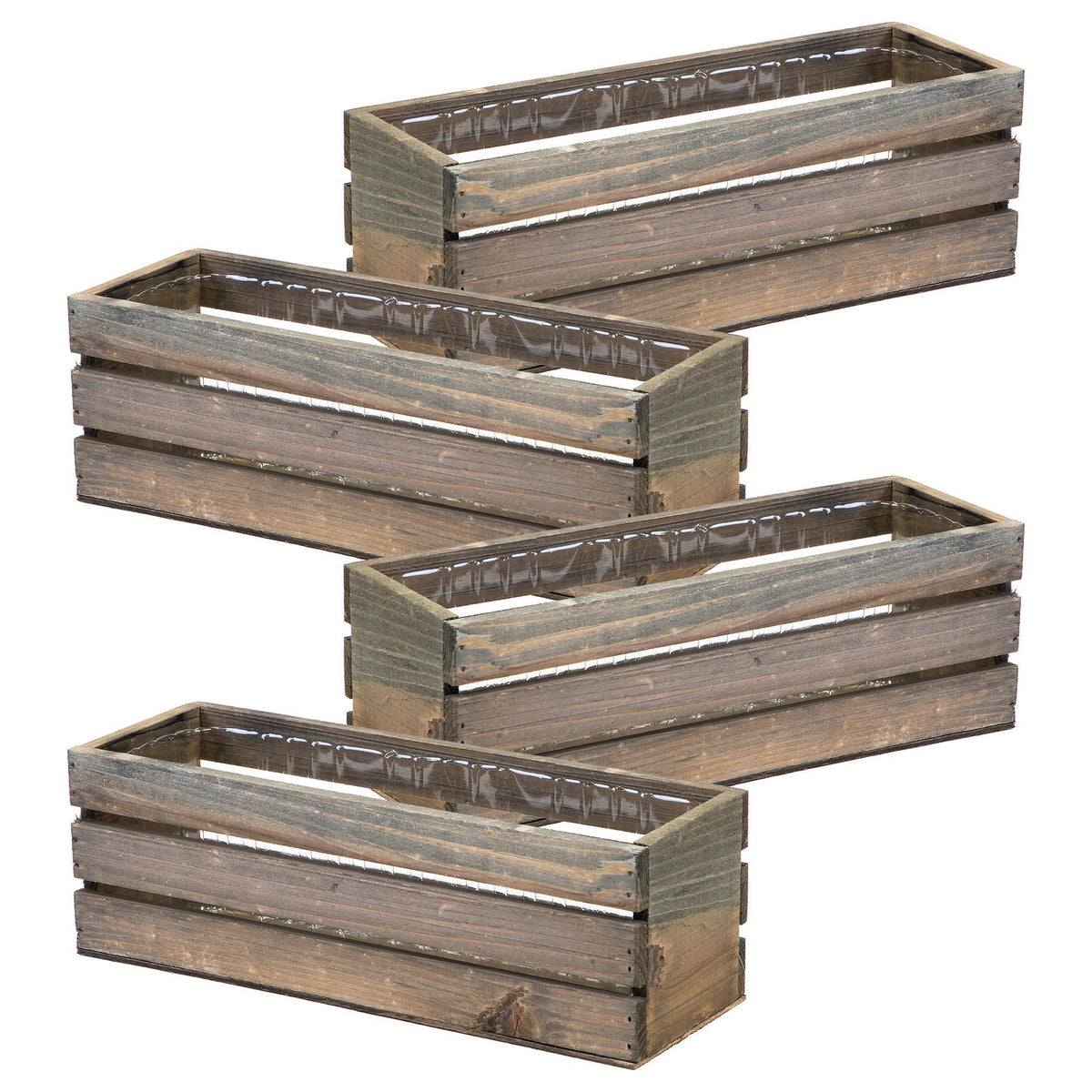 Wood Planter Box with Plastic Liner, 12x4 inch Rectangular O34797