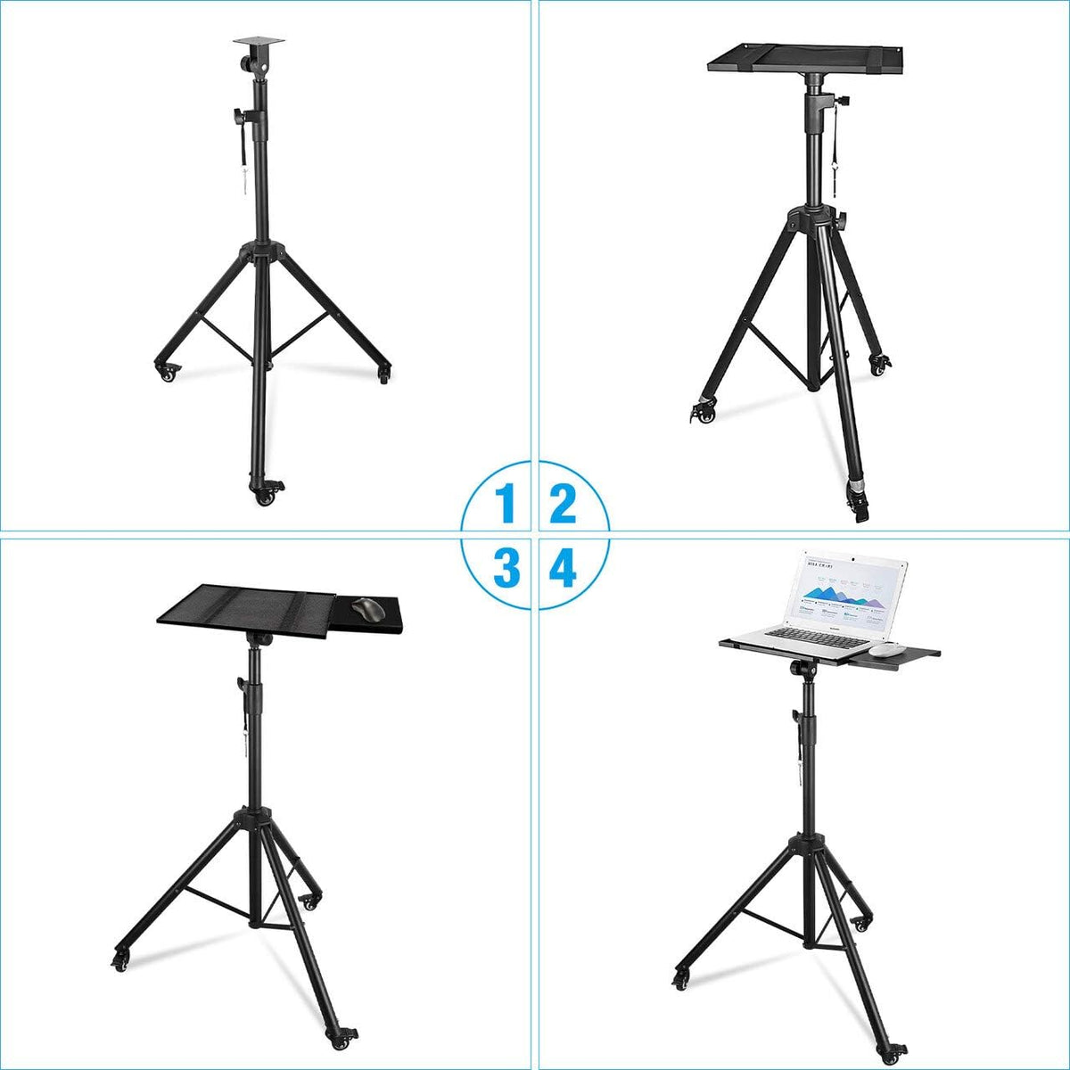 Projector Tripod Stand with Height Adjustable Plate and Casters Q641610