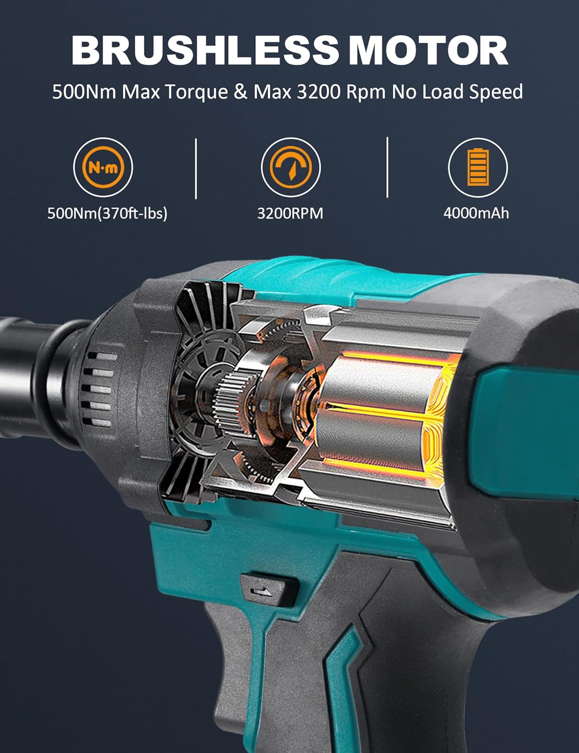 Cordless Impact Wrench 1/2 Inch 21V 370 Ft-lbs with 2 Batteries I559
