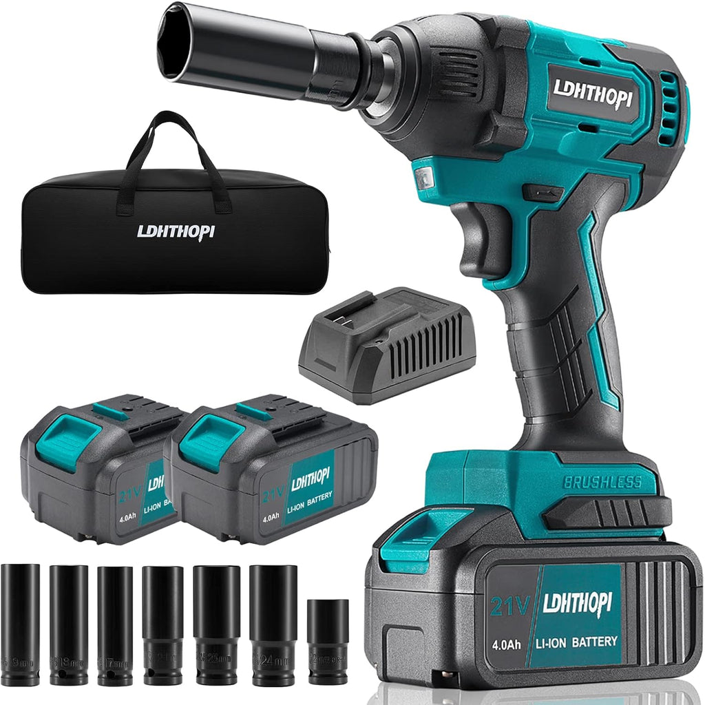 Cordless Impact Wrench 1/2 Inch 21V 370 Ft-lbs with 2 Batteries I559