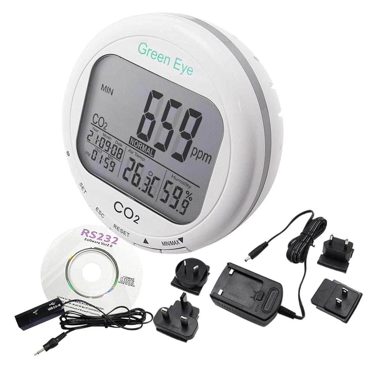 CO2 Carbon Dioxide Monitor with Relay Function NDIR Sensing Probe T203820