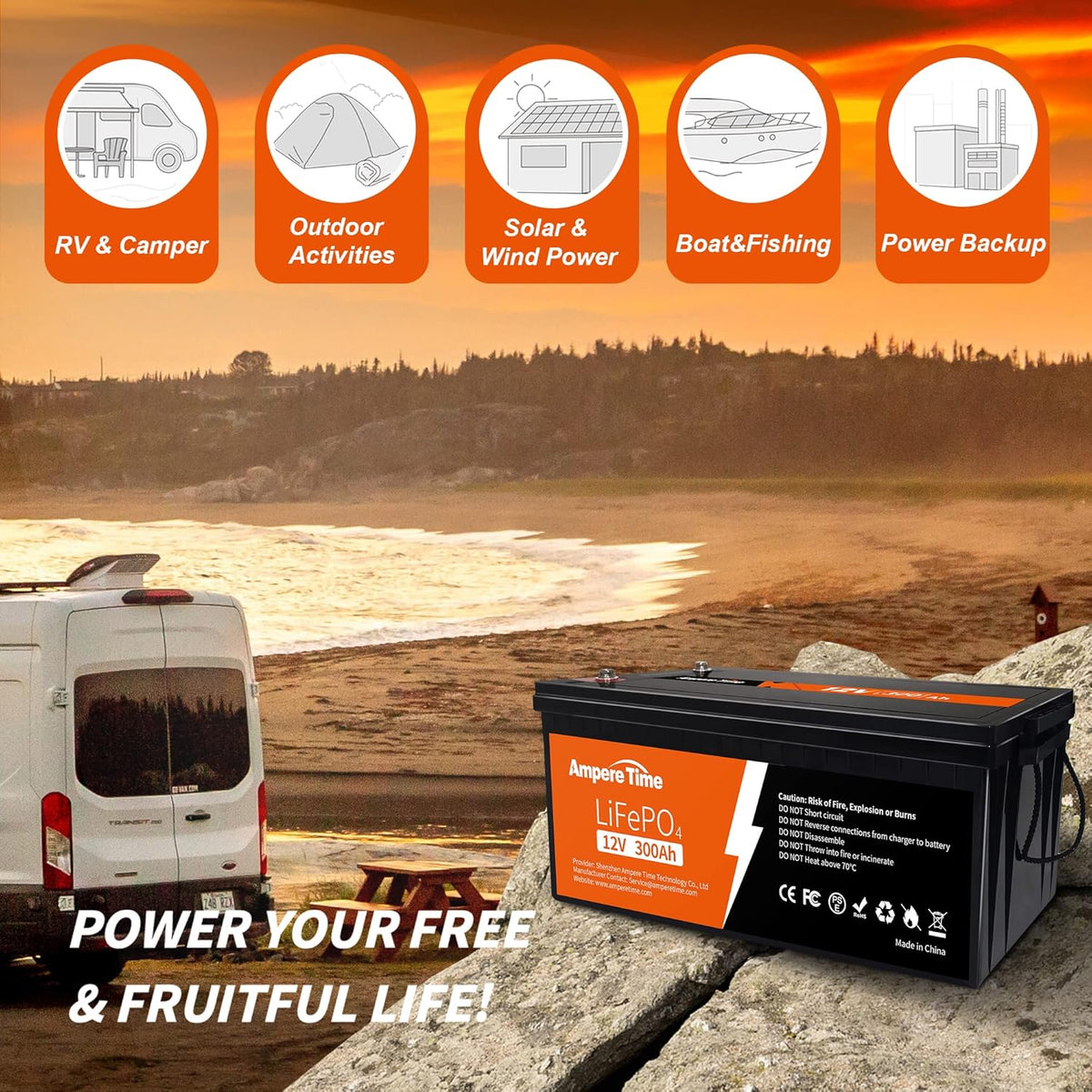 12V 300Ah Lithium LiFePO4 Battery with 200A BMS Y3873