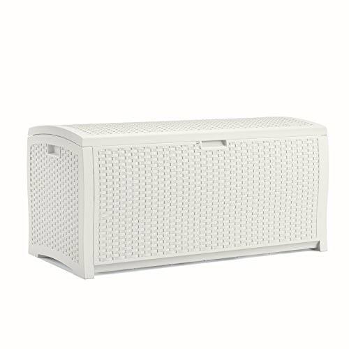 White Wicker Resin Deck Box, 99 Gallon B659230