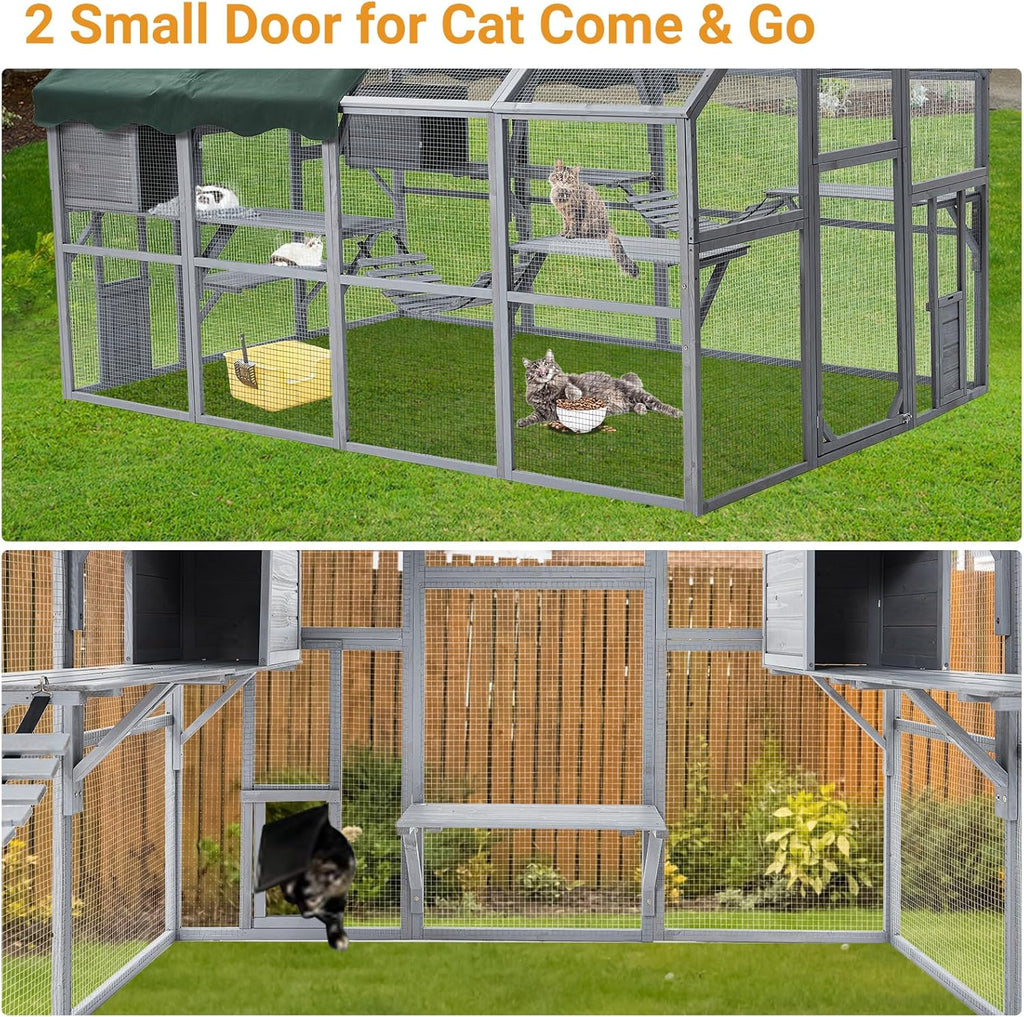 Large 3-Tier Outdoor Cat House with 2 Lockable Cat Doors and a Walk in Door B934474