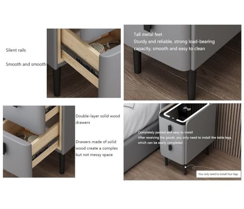 White Narrow Side Table with 2 Drawers and LED Light H527056