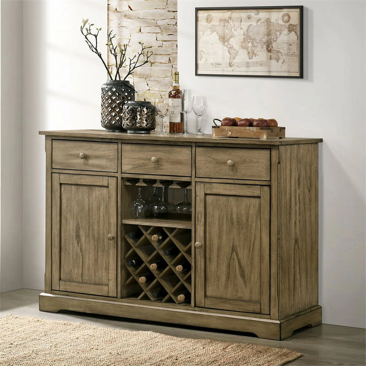 Light Brown Wood Server with Wine Rack K88777