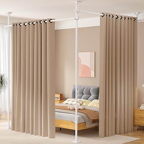 Black Heavy Duty Adjustable Freestanding Tension Curtain Room Divider E993726
