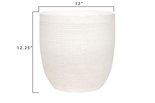Large Matte White Embossed Stoneware Planter R9926