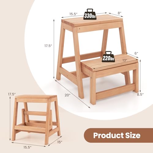 Wooden 2-Step Folding Step Stool M8743