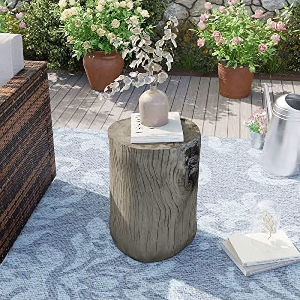 Rustic Stump Side Table Chocolate Brown Wood-Look End Table Stool N9187