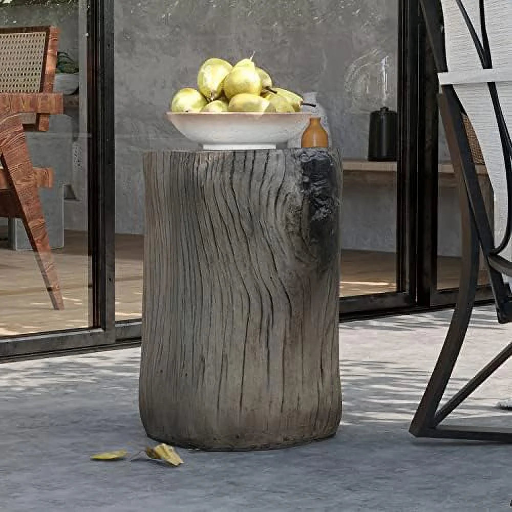 Rustic Stump Side Table Chocolate Brown Wood-Look End Table Stool N9187