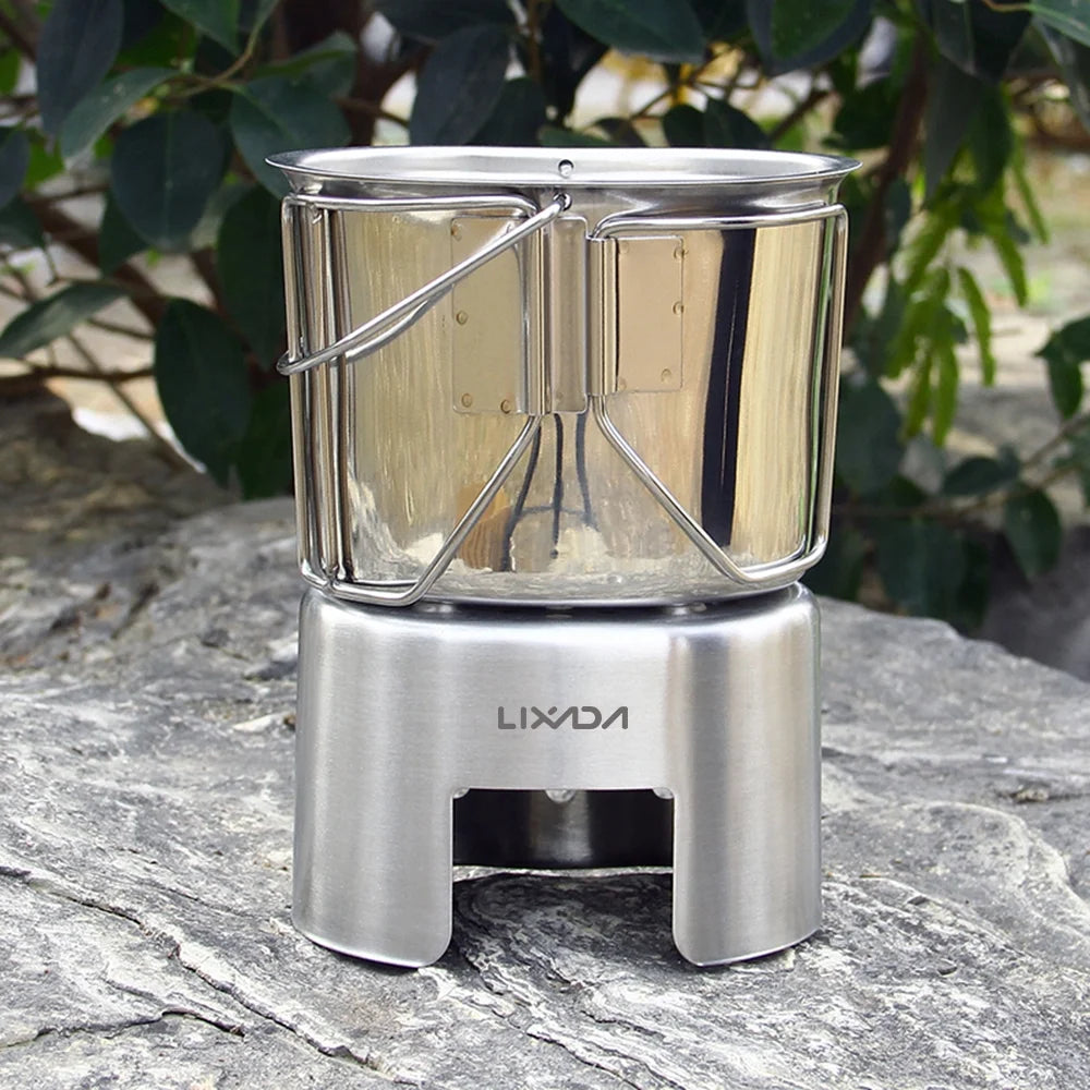 Stainless Steel Camping Cookware Pot and Wood Stove Set L7647