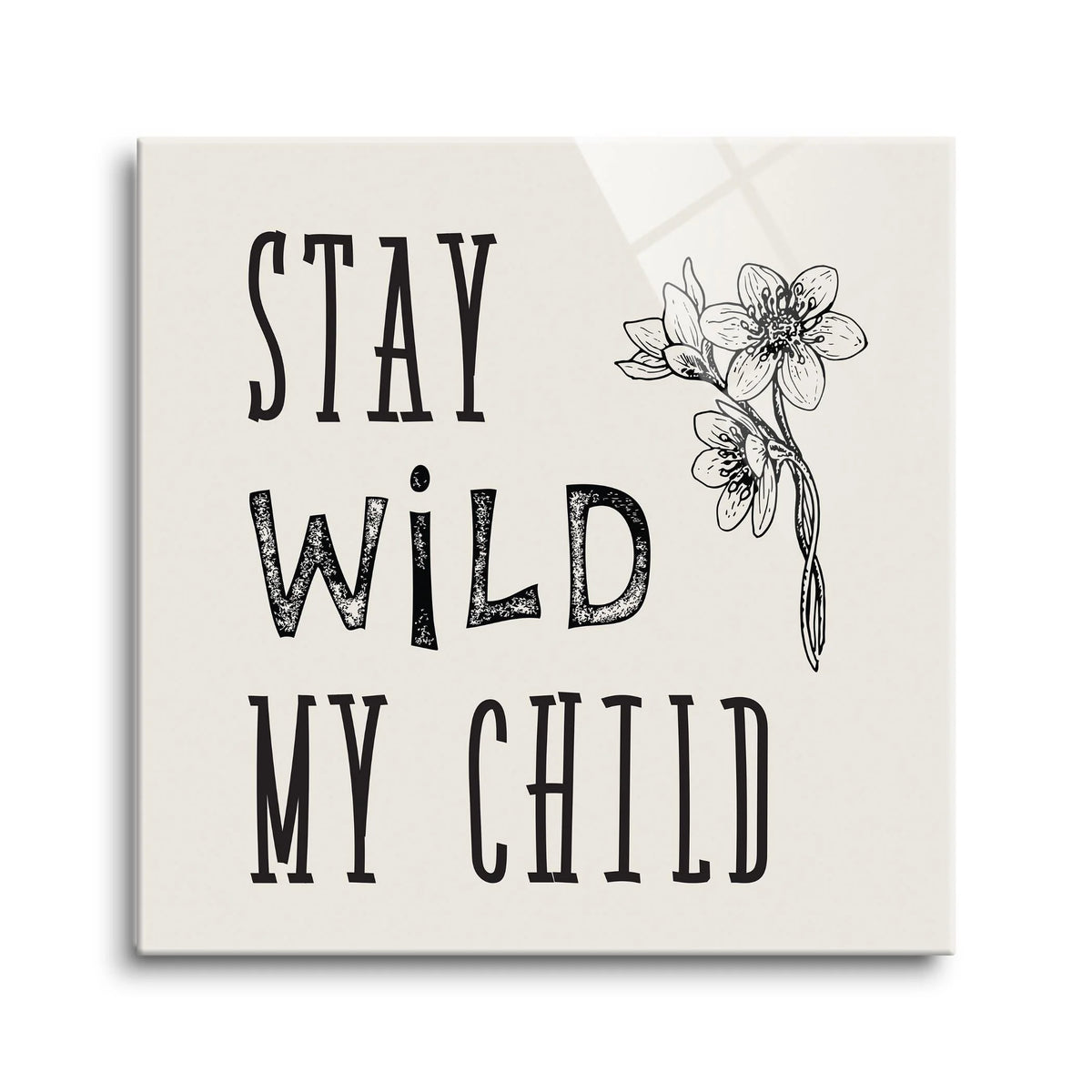 White Floral Sketch 24 x 24 Glass Wall Hanging Sign M8926