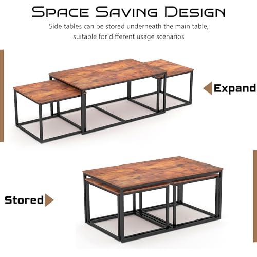 3 Piece Industrial Rectangular Nesting Coffee Table Set L837309