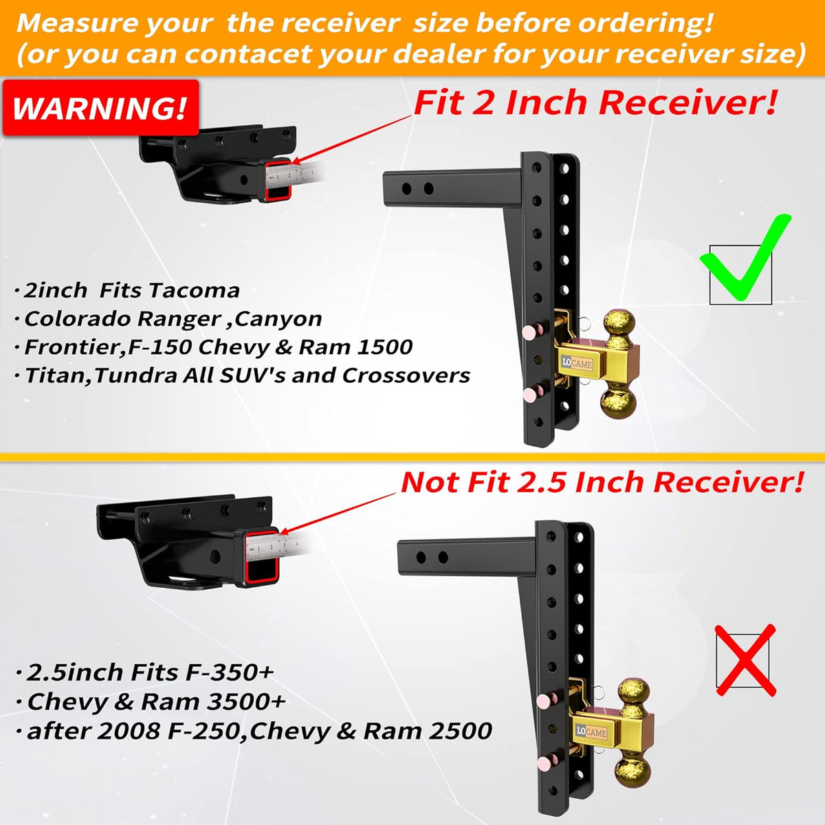 Adjustable Trailer Hitch, 2-Inch Receiver, 13-Inch Drop/Rise, 21000 LBS GTW, Double Pins, Solid Ball Mount N918592