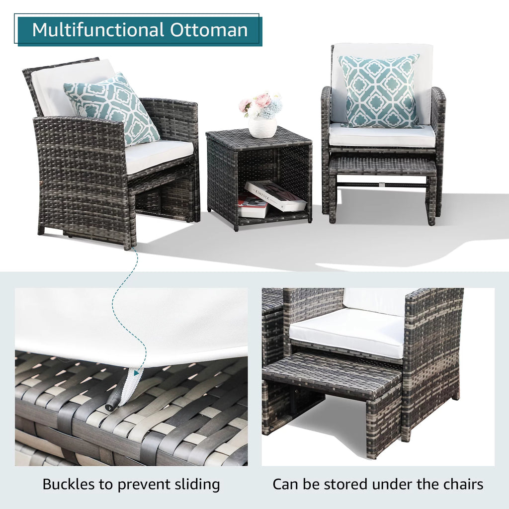 Patio Chairs Chat Set with Ottoman Coffee Table and Pillows K839529