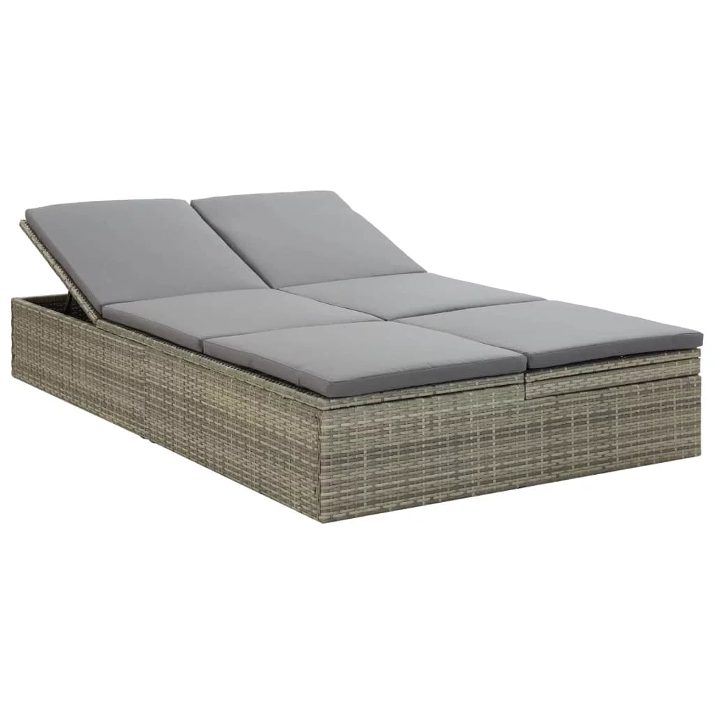 Convertible Sun Bed with Cushion Poly Rattan Gray O47540