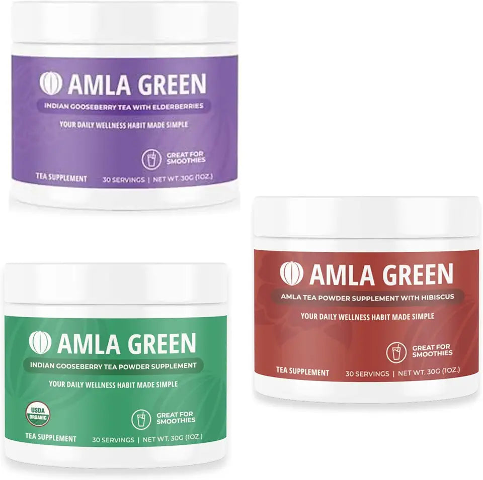 Organic Vegan Amla Green Tea Superfood Supplement with Elderberry Indian Gooseberries Hibiscus S515315