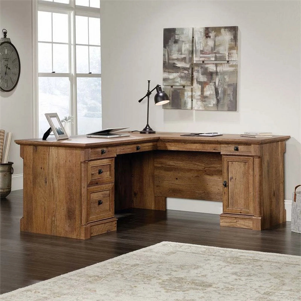 L-Shape Wood Computer Desk in Vintage Oak Y9314