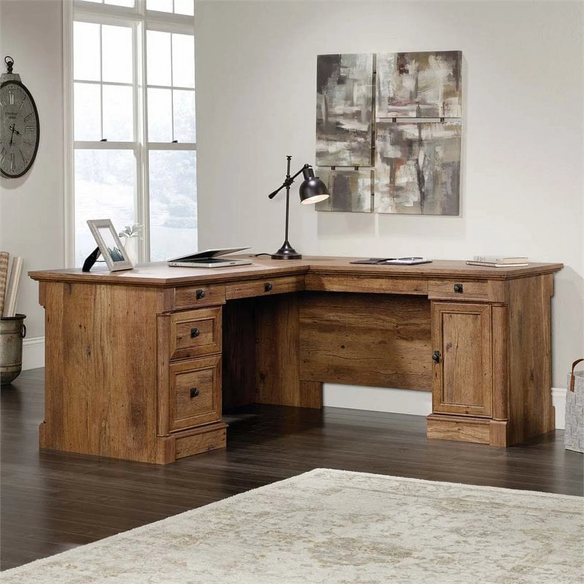 L-Shape Wood Computer Desk in Vintage Oak Y9314