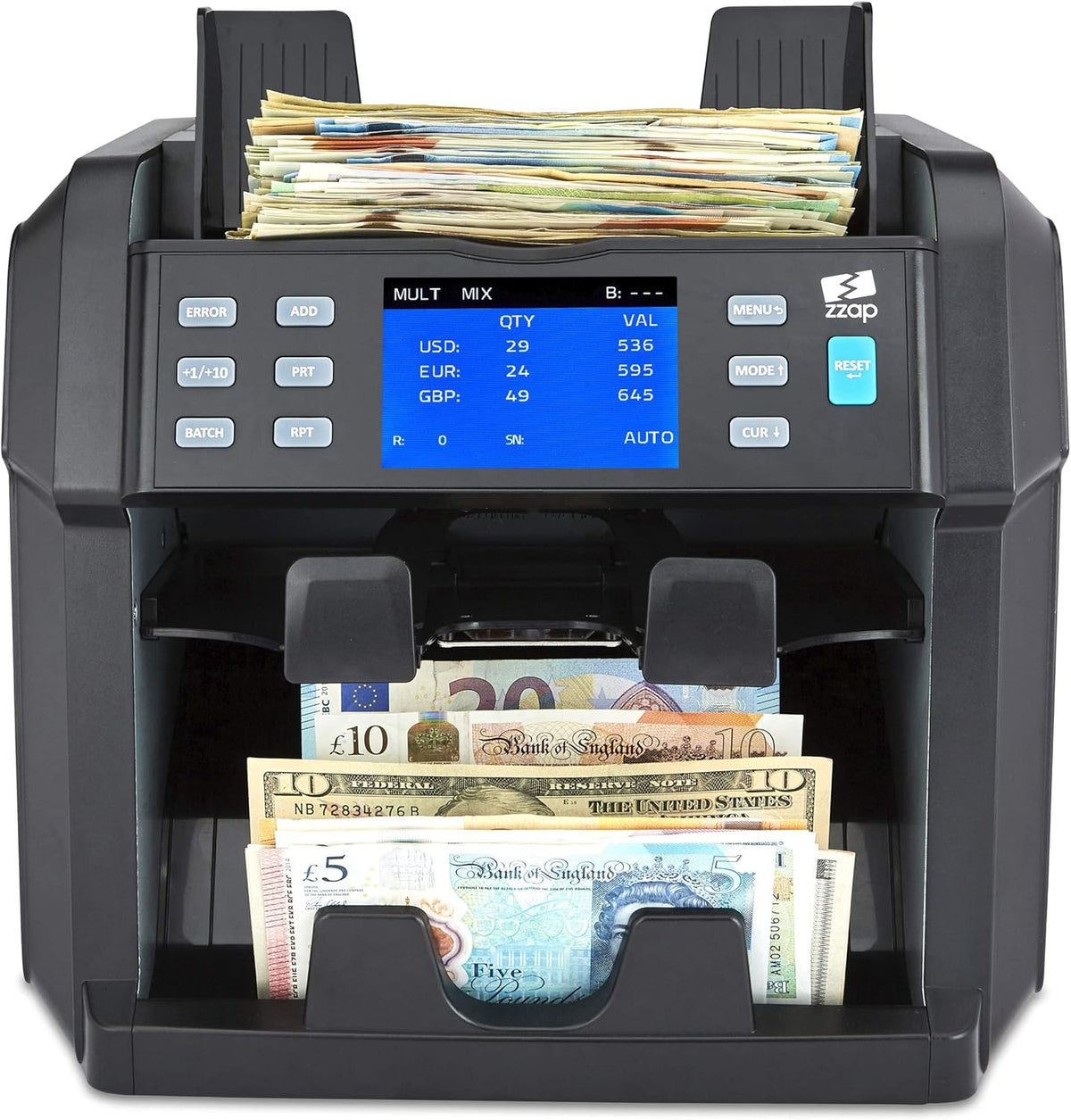 Mixed Denomination Bill Counter 2 Pocket Sorter Counterfeit Detector Y449055