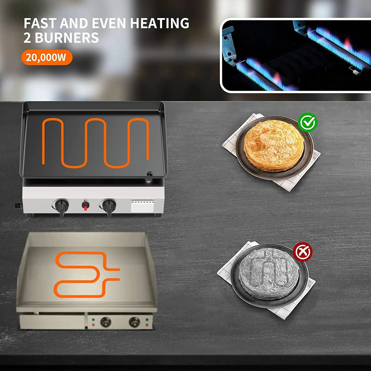 3 Burner Propane Gas Griddle with Side Shelves K29079