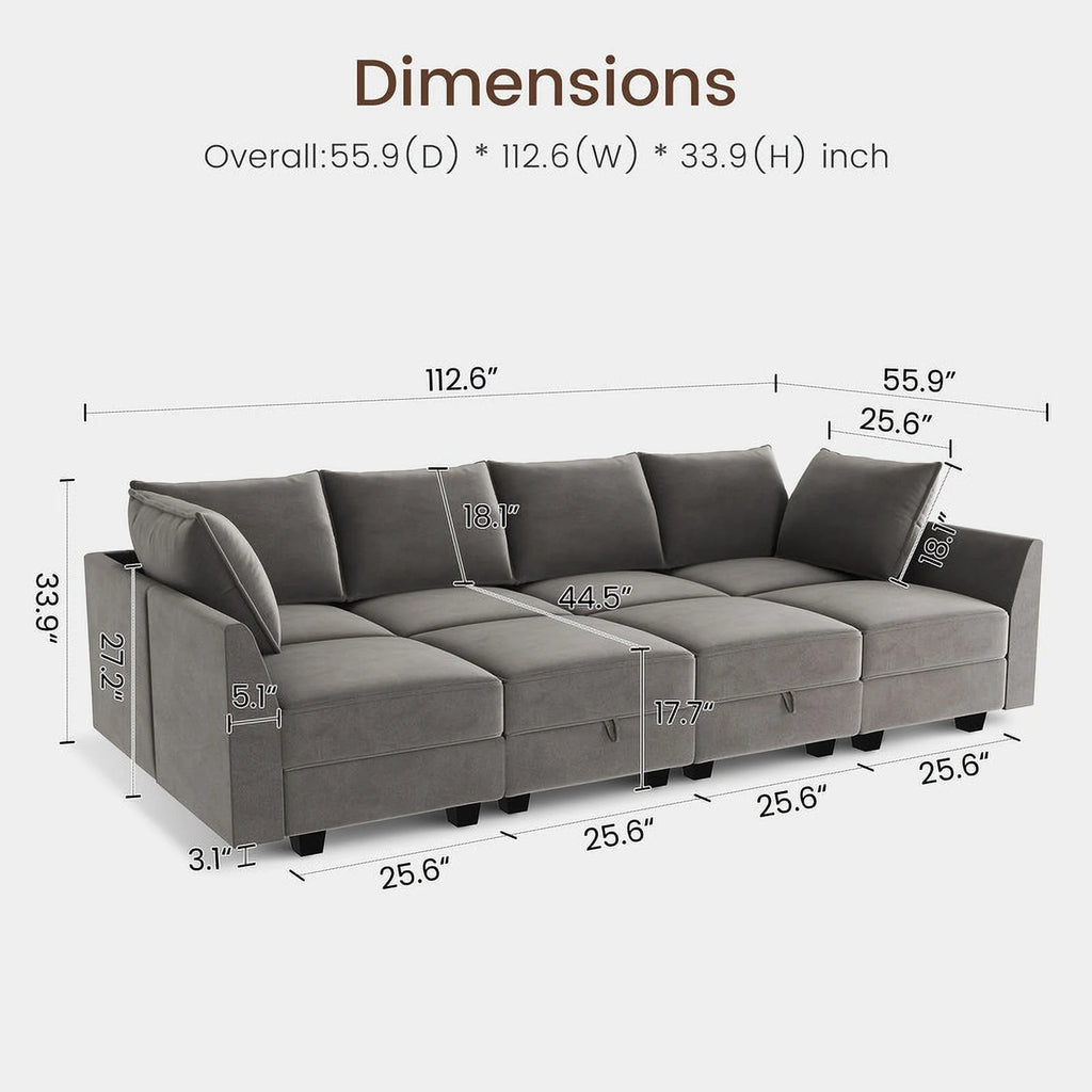 Pearl Grey Convertible Sleeper Sofa with Storage G71966