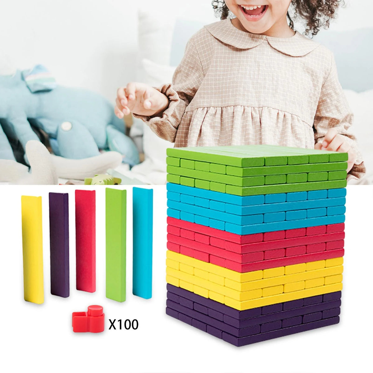 100 Pieces Wooden Stacking Blocks Building Kits Board Game G300