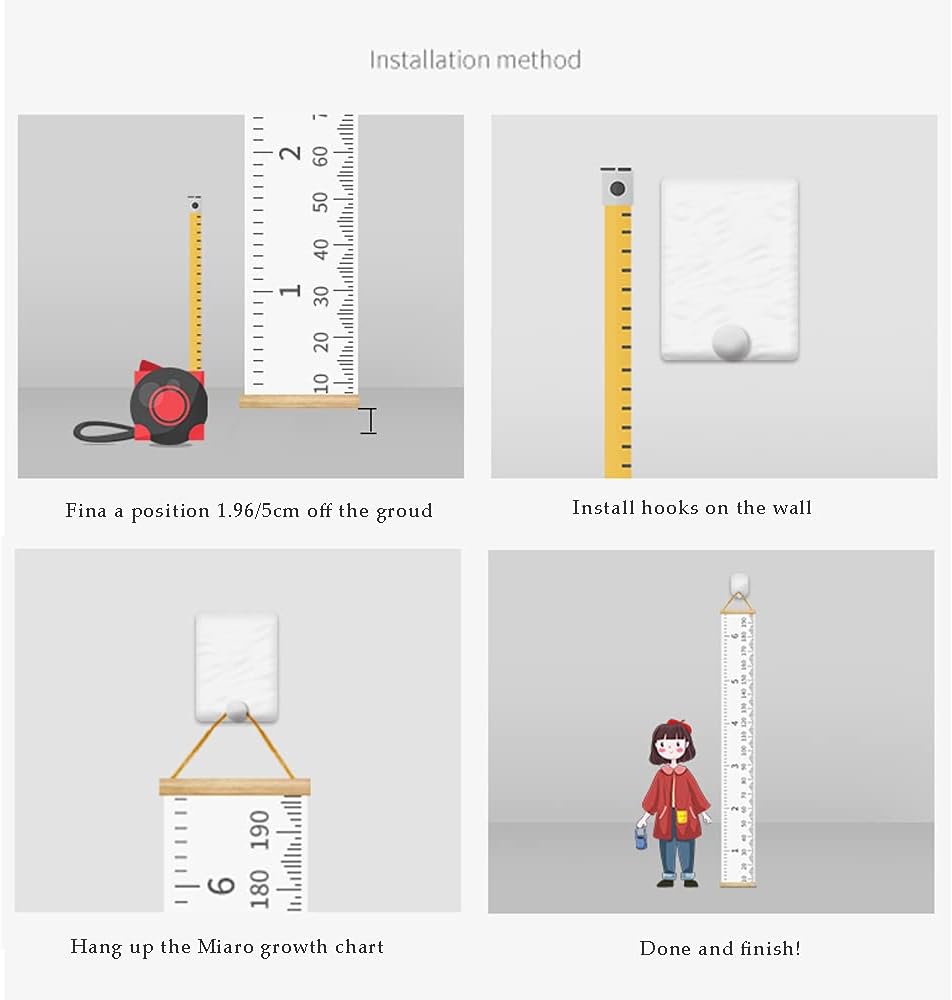 Kids Growth Chart Wood Frame Fabric Canvas Height Measurement Ruler 7.9 x 79in Pack of 2 Q374