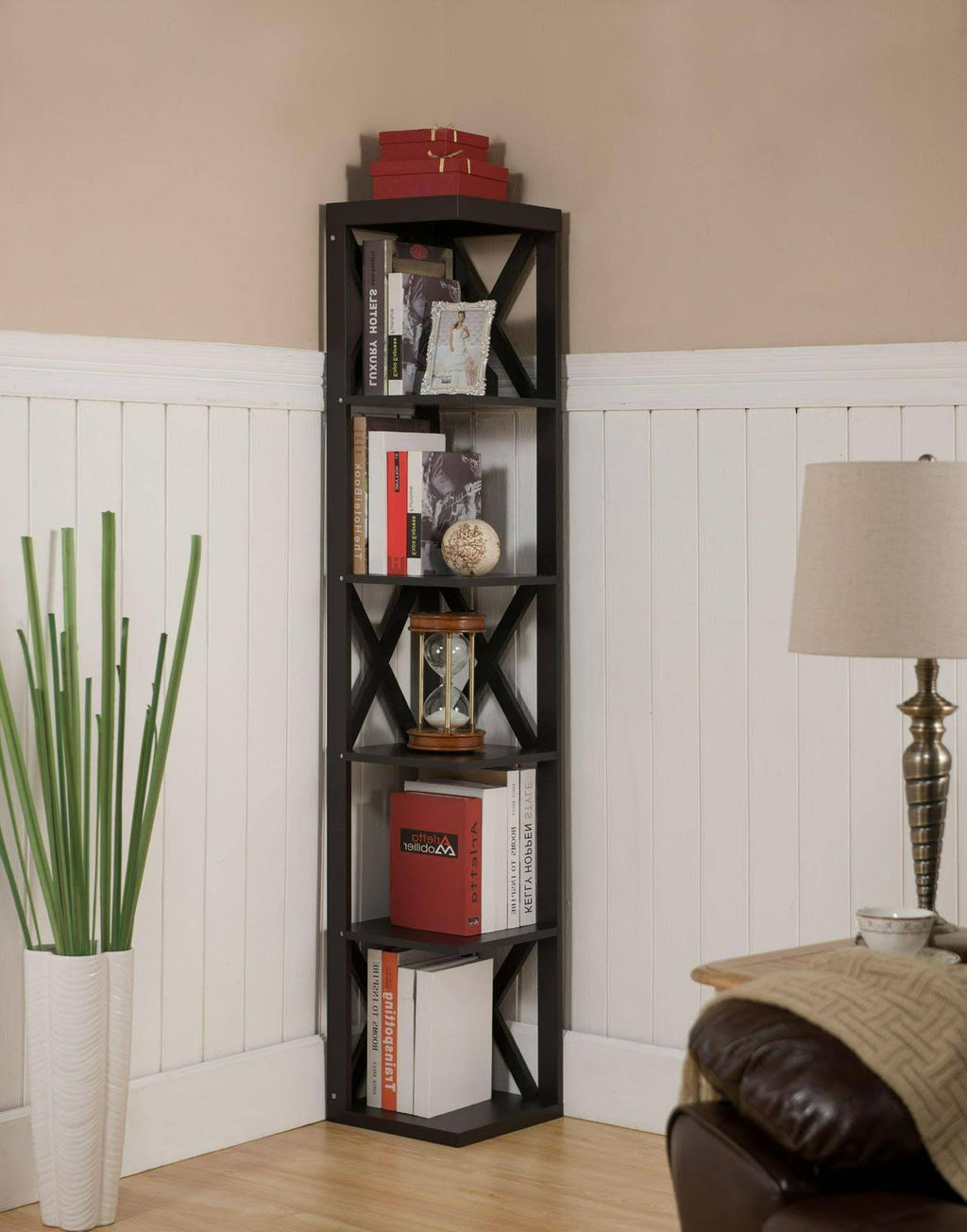Espresso Wood 5 Tier Corner Bookcase X354924