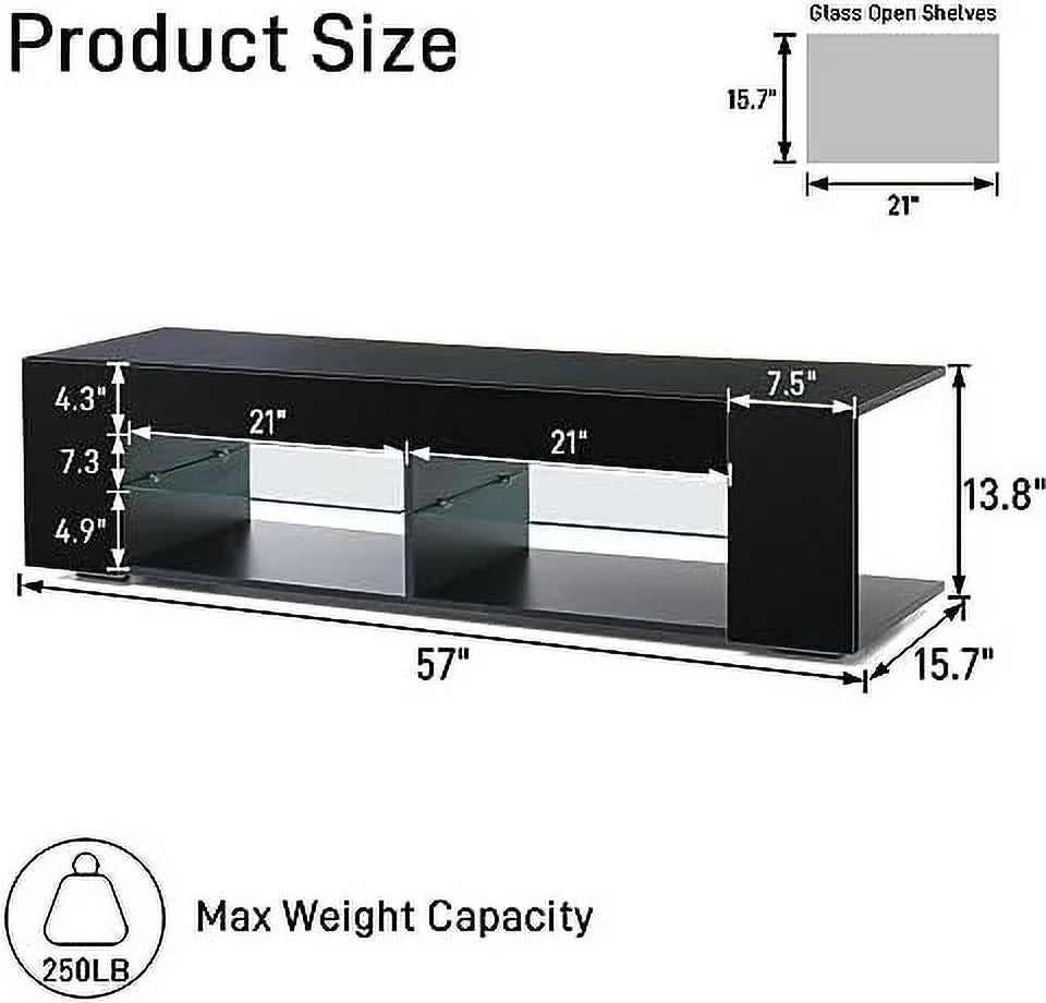 57 Inch LED TV Stand with Glass Shelves U352