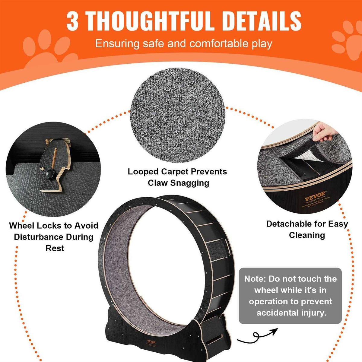 Large Cat Exercise Wheel with Detachable Carpet and Cat Teaser I515