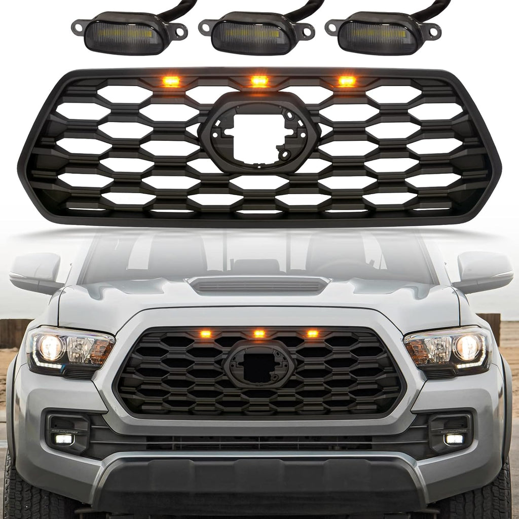 Bright Black Front Grill with Grey Letters and Amber Lights H29882
