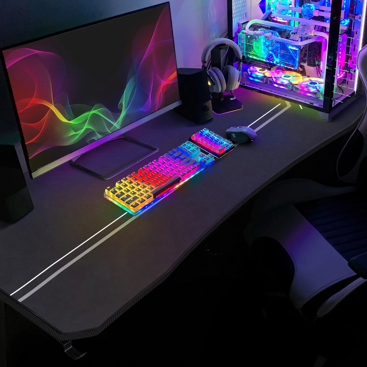 Black Gaming Computer Desk with Cup Holder and Headphone Hook M728713