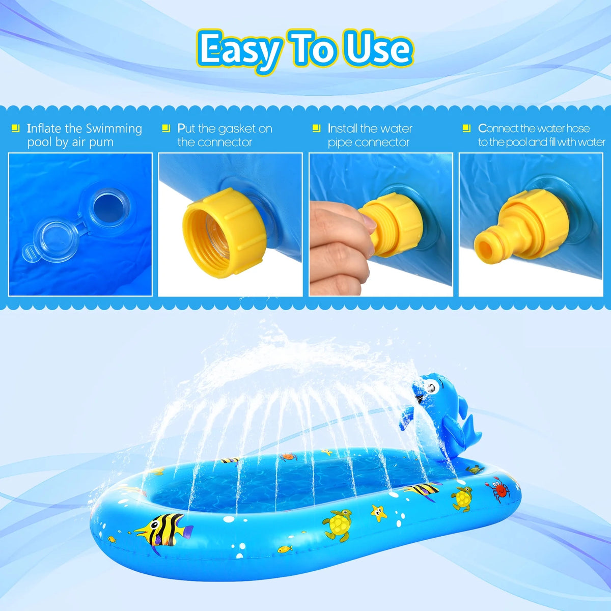 Inflatable Sprinkler Pool 170 * 101cm / 67 * 40in Kiddie Pool O26265