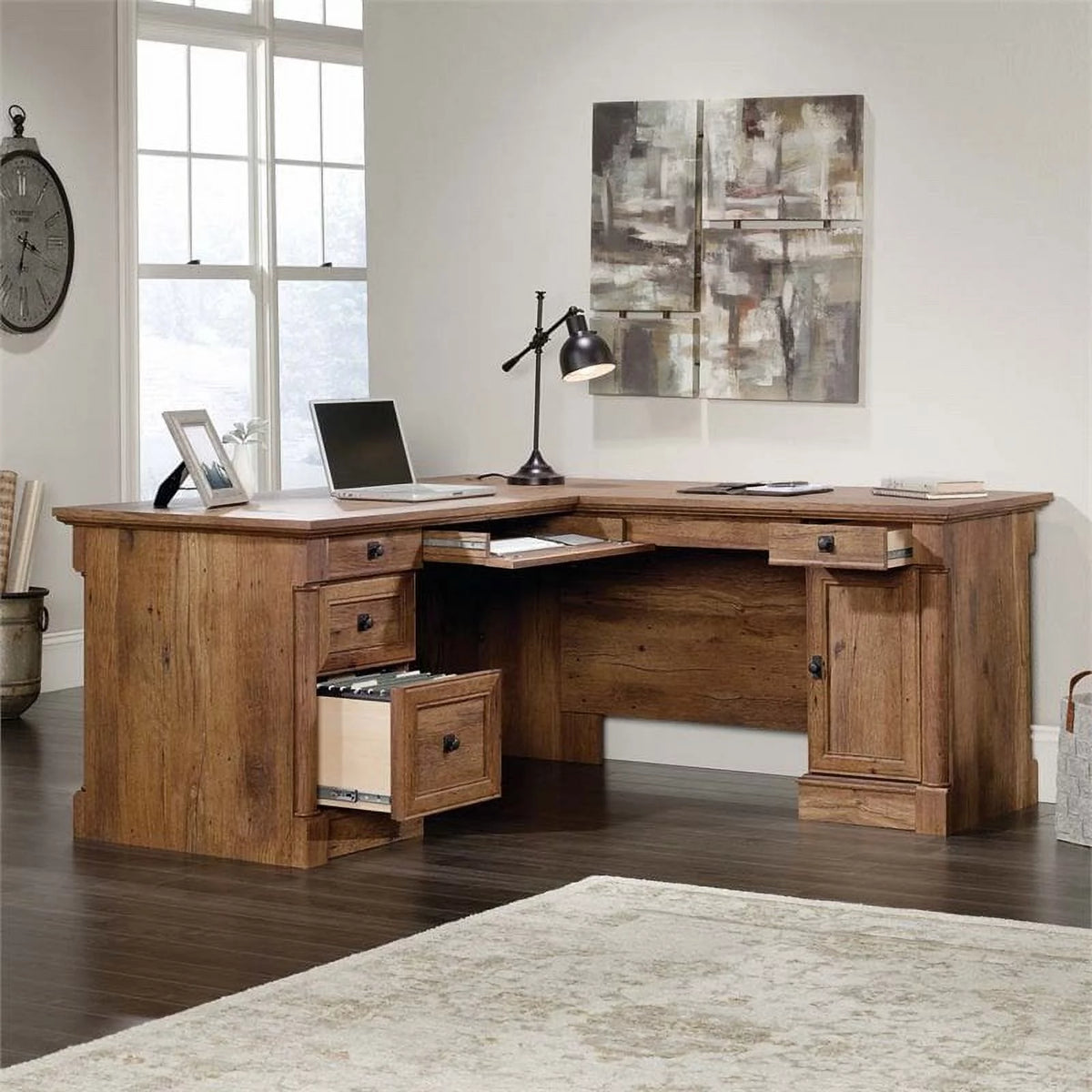 L-Shape Wood Computer Desk in Vintage Oak Y9314