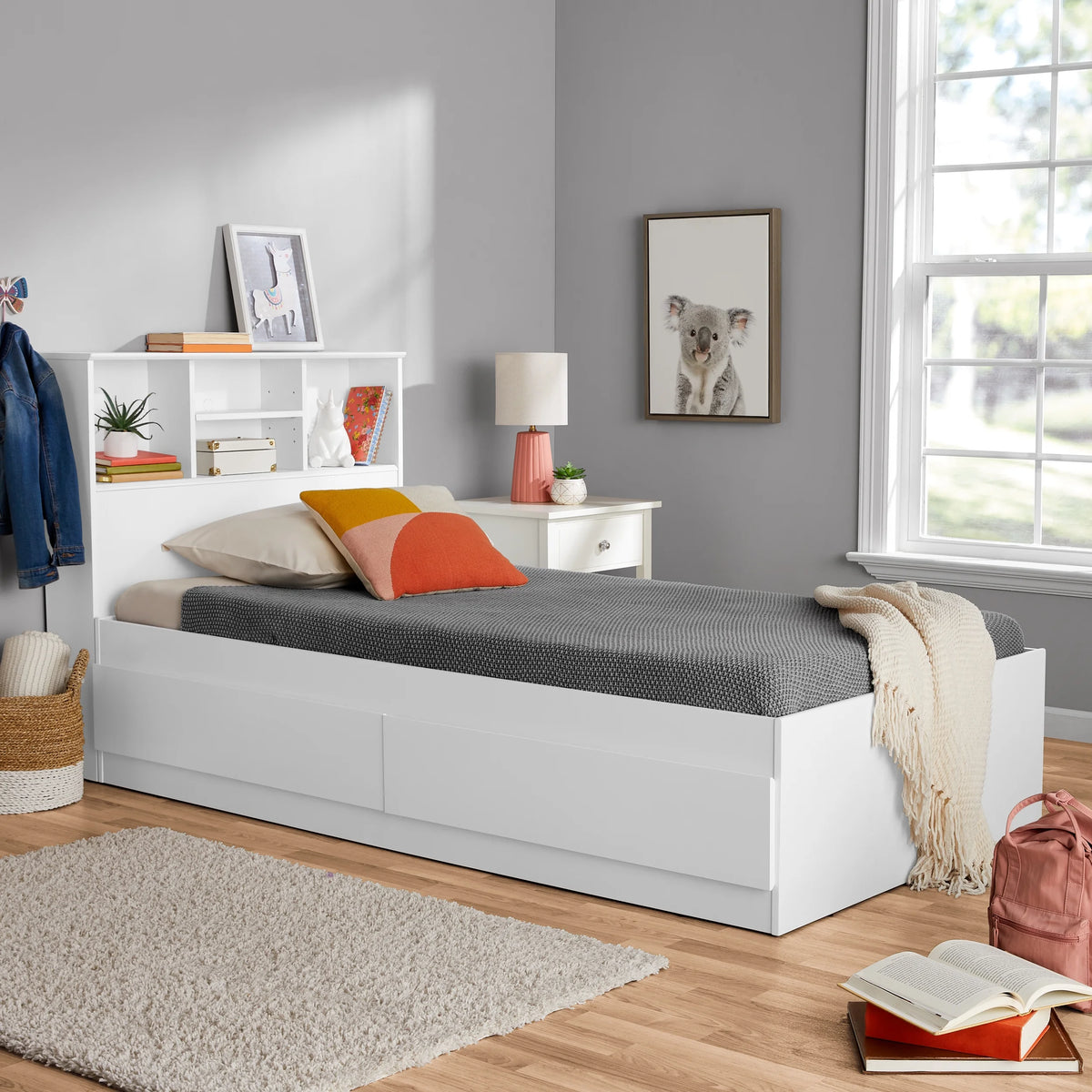 Twin Storage Bed with Bookcase Headboard L460